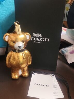 Coach Golden Glitter Teddy Bear Ornament Huge Teddy 5" Tall 2.5" NIB